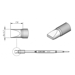 C245-069 (5.0x1.7mm x7.5mm) HT JBC Tools Chisel Soldering Cartridge