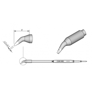 C245-862 (1.2x0.7mm x 9mm) JBC Tools Bent Soldering Cartridge